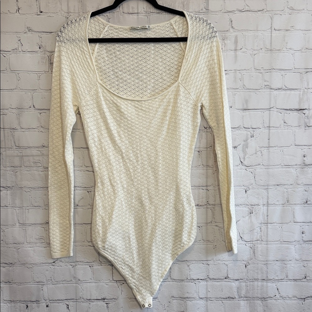 Abercrombie & Fitch Cream Square Neck Knit Bodysuit Womens Size Medium